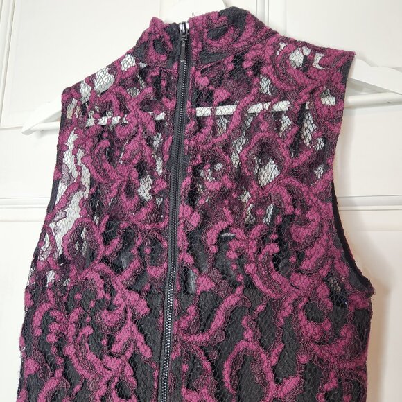 Rachel Roy Lace Cocktail Dress Size 6 Black & Magenta High Neck Fit and Flare - Picture 4 of 9